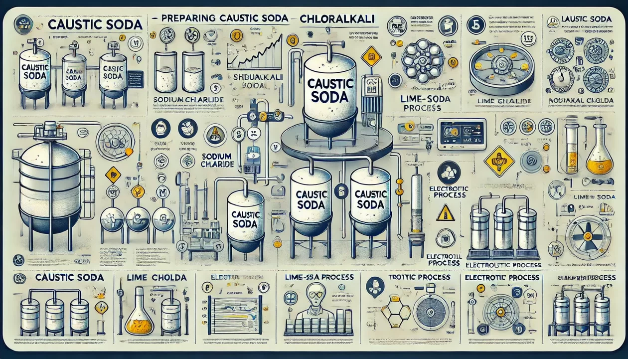 infographic detailing various methods for preparing caustic soda, with descriptions and step-by-step visuals for each method. Let me know if you would like any modifications or further details.