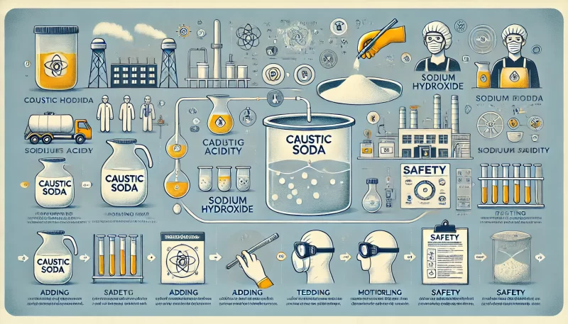 the infographic illustrating the use of caustic soda in water treatment. Let me know if you need any modifications or further details.